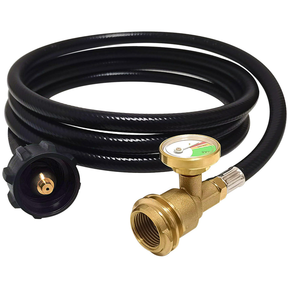 CHILIPILI 8FT propane extension hose with gauge for easy grilling monitoring.