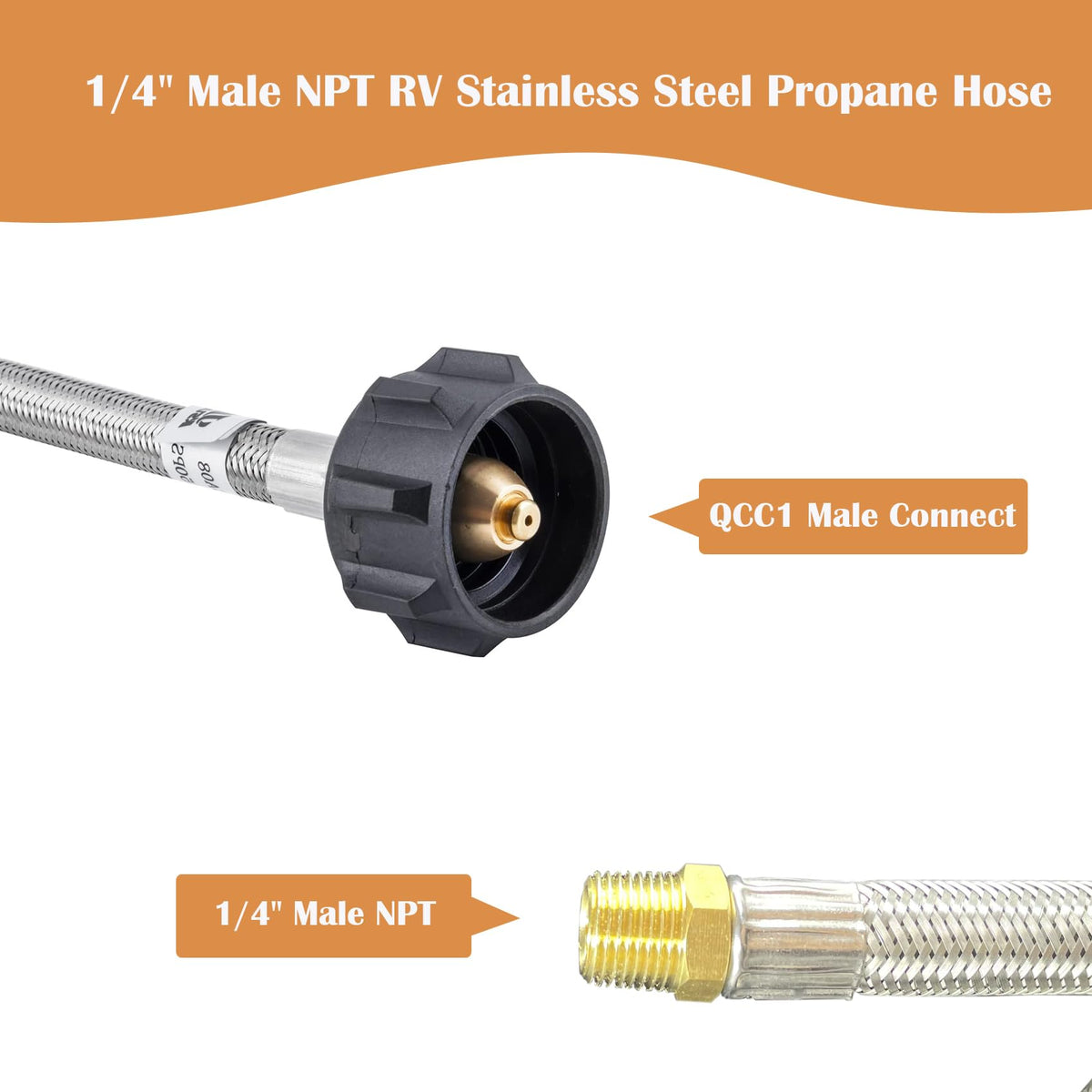 CHILIPILI stainless steel braided propane hose for durable outdoor grilling connections.