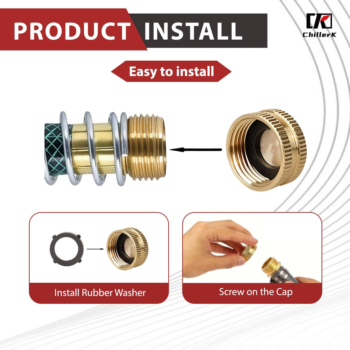 Chillerk brass spigot cap demonstrates durable construction for hoses.