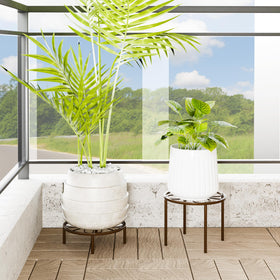 Chinpakden Brown Plant Stand side profile illustrating slim footprint for small spaces
