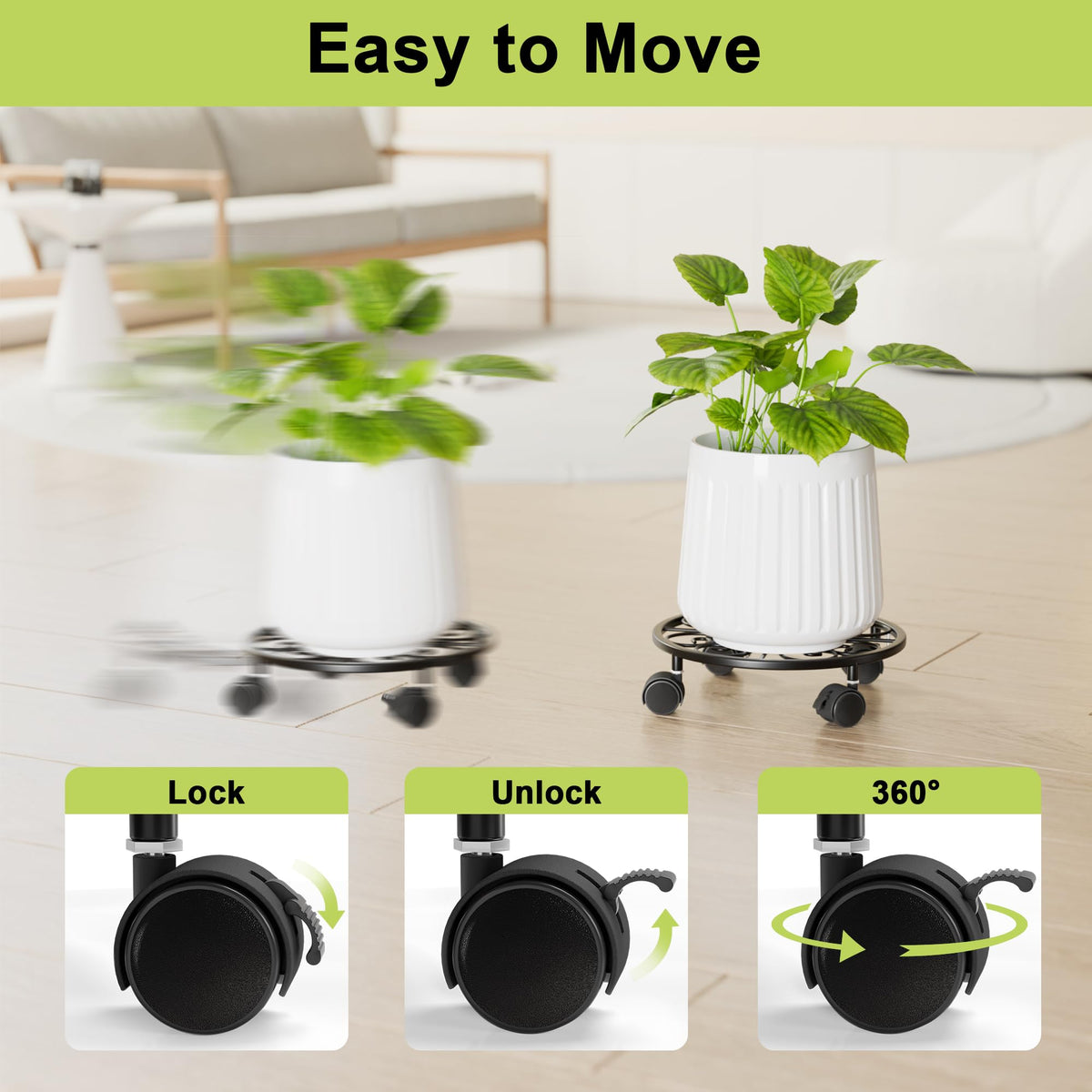 Effortless mobility reduces strain when moving heavy vases.