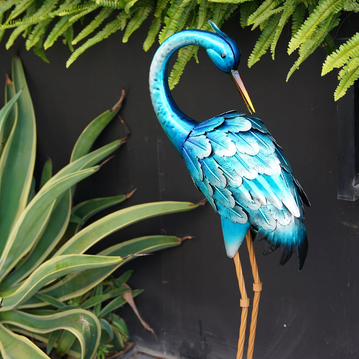 Chisheen detailed crane statue front view with hand-painted carvings.