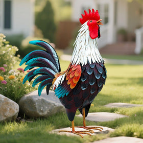 chisheen durable metal rooster statue for lawn and pond edging.