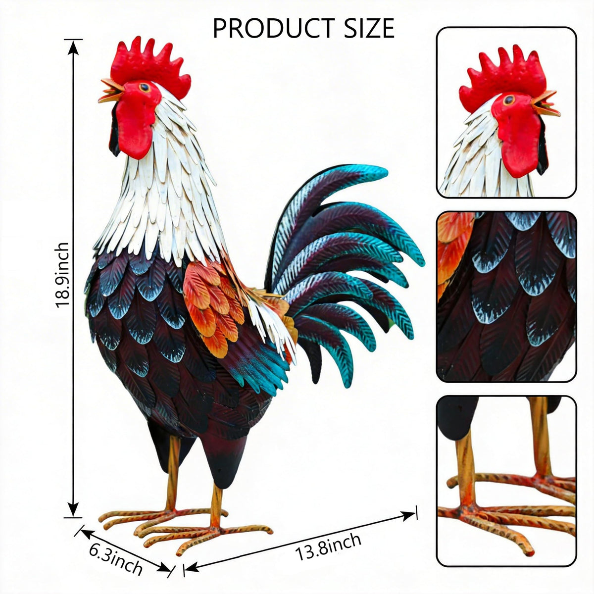 chisheen metal rooster decor for patio adds colorful focal point.