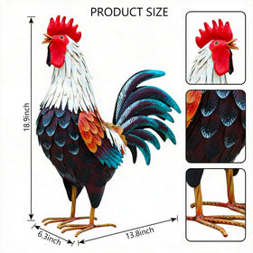 chisheen metal rooster decor for patio adds colorful focal point.