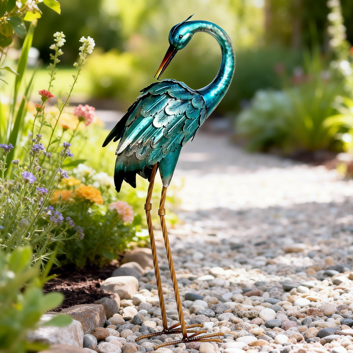Chisheen metal yard art crane serves as a focal point in gardens.