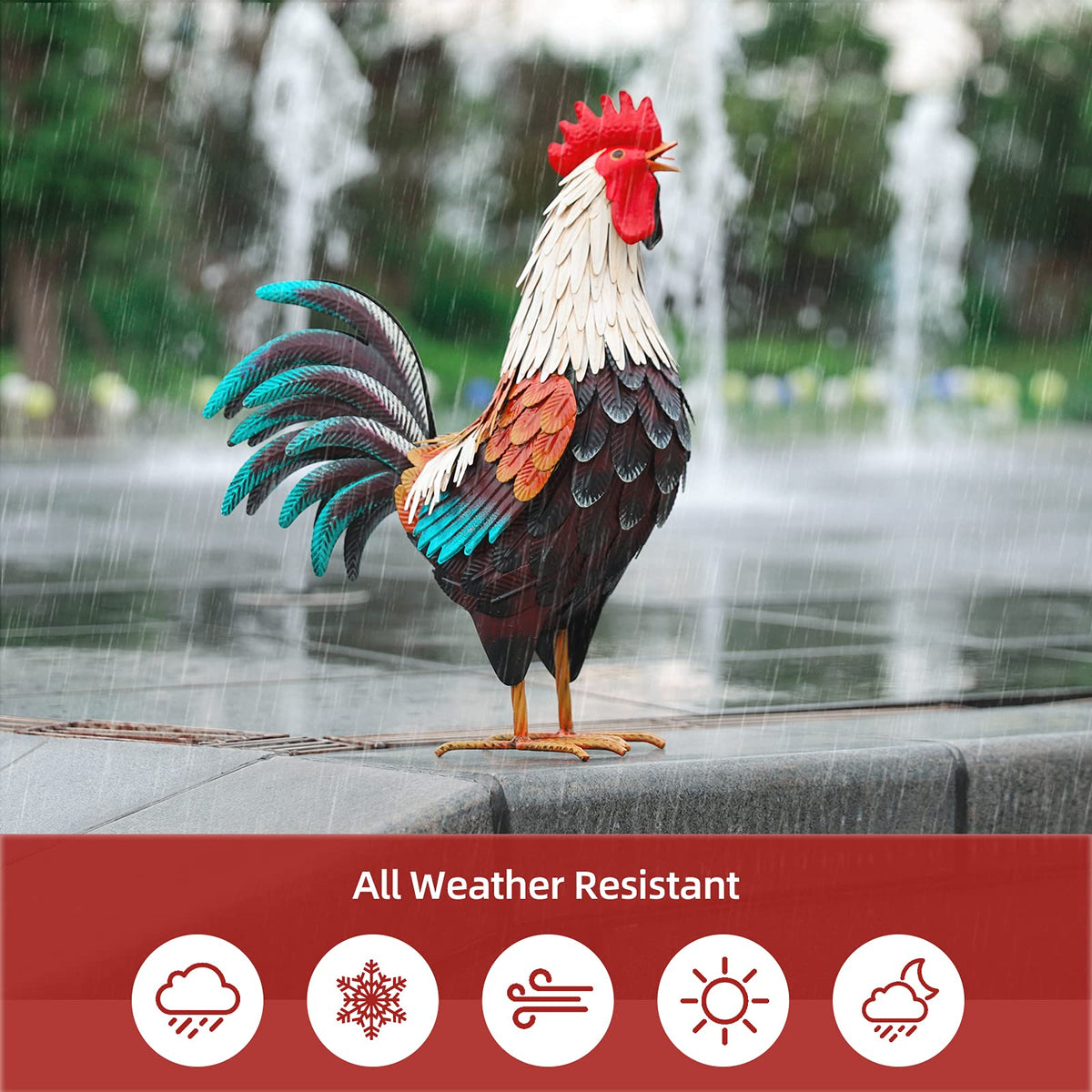 chisheen outdoor rooster decor enhances porch and yard ambiance.