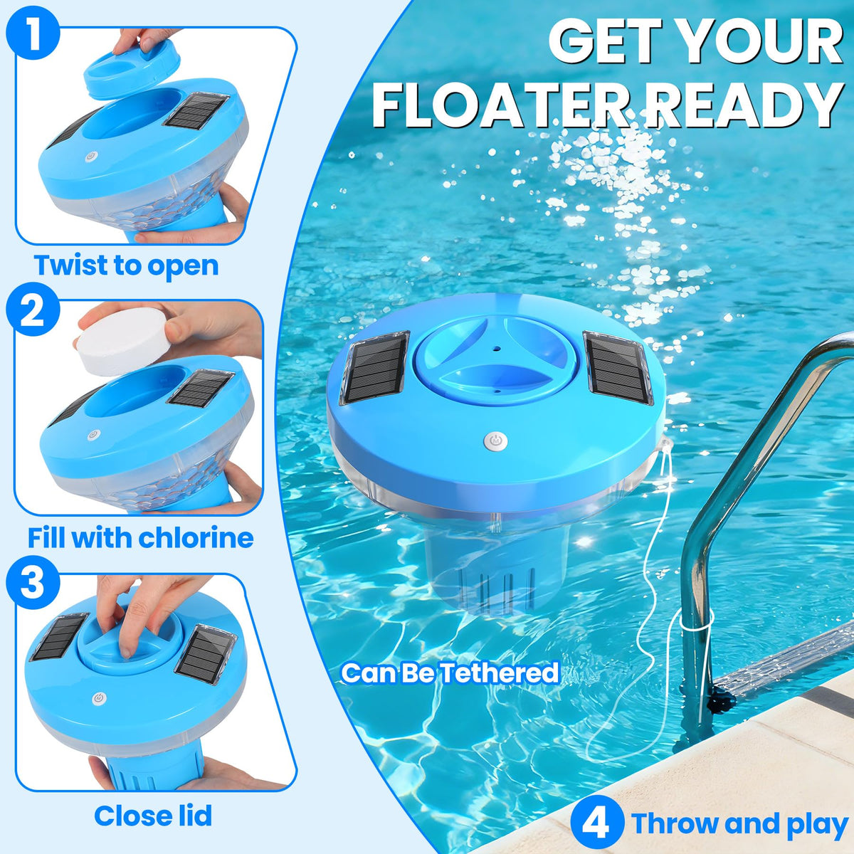 ChlorBlu button-control chlorine floater enables easy mode switching and lighting control.