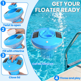 ChlorBlu button-control chlorine floater enables easy mode switching and lighting control.