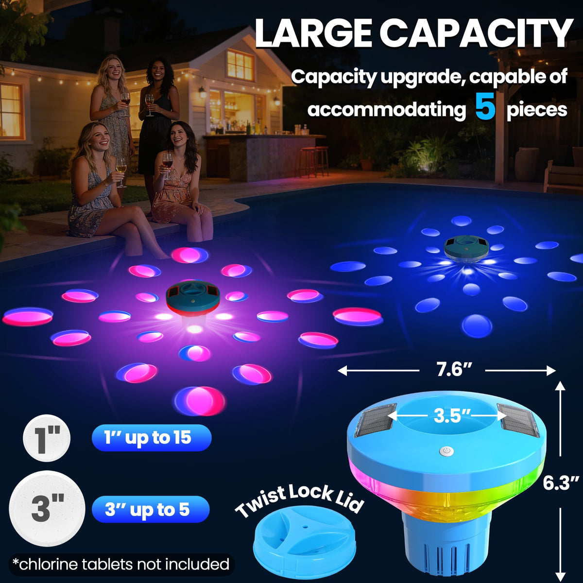 ChlorBlu large-capacity chlorine dispenser reduces refills during pool season.