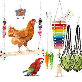 CHNB chicken swing toy in natural wood for coop enrichment and activity