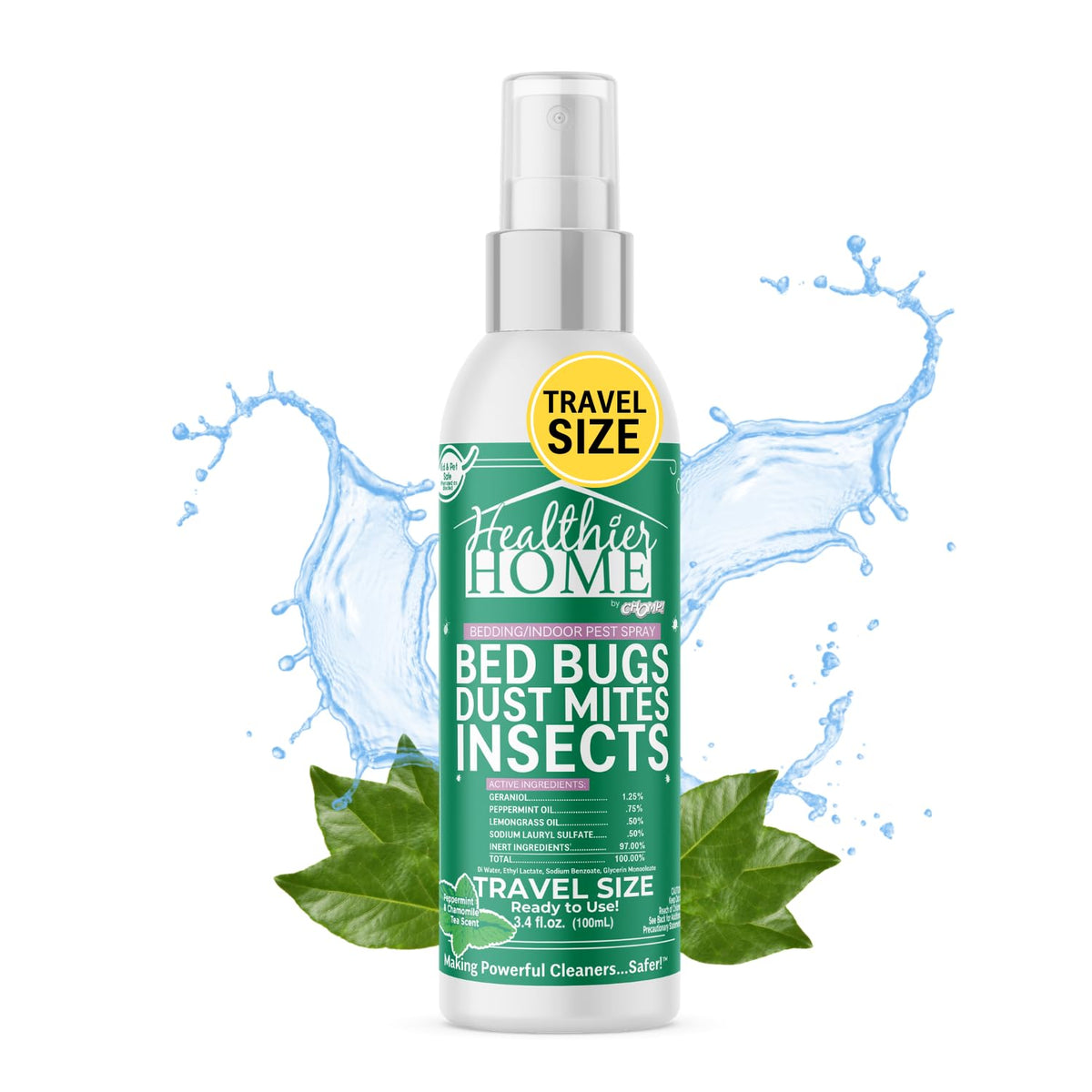 CHOMP! travel-size bed bug repellent spray protects bedding during travel.
