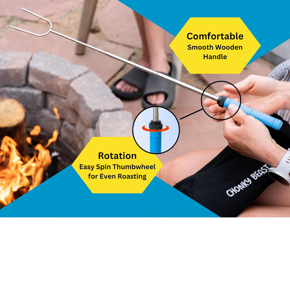 Chonky Beast removable safety tips enhance campfire safety