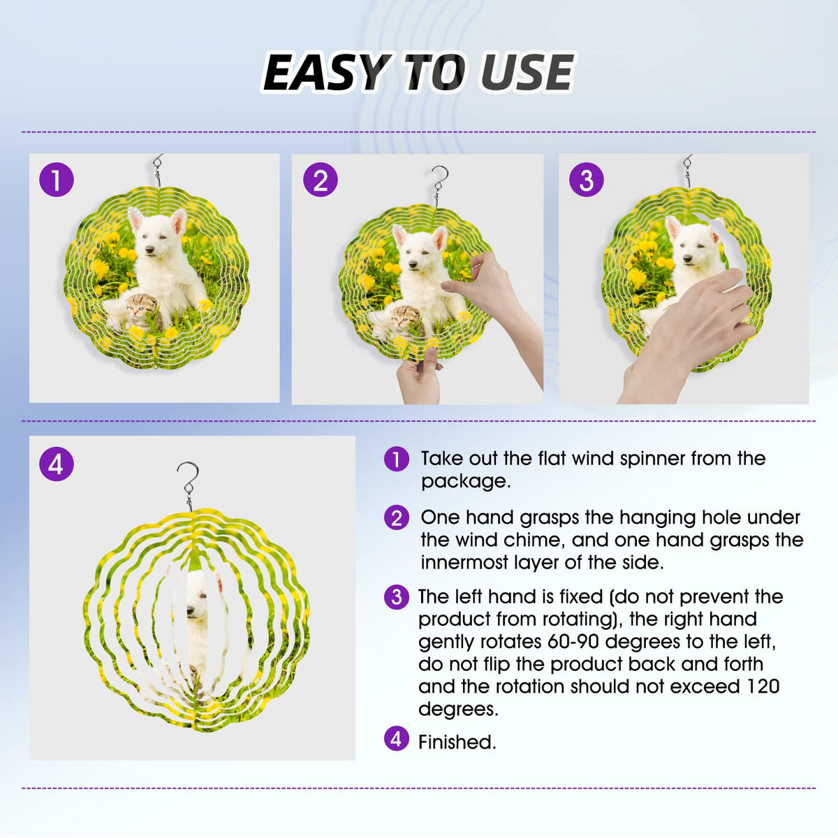 CHONOVO wind spinner blank packaging emphasizing scratch-free individual packs.