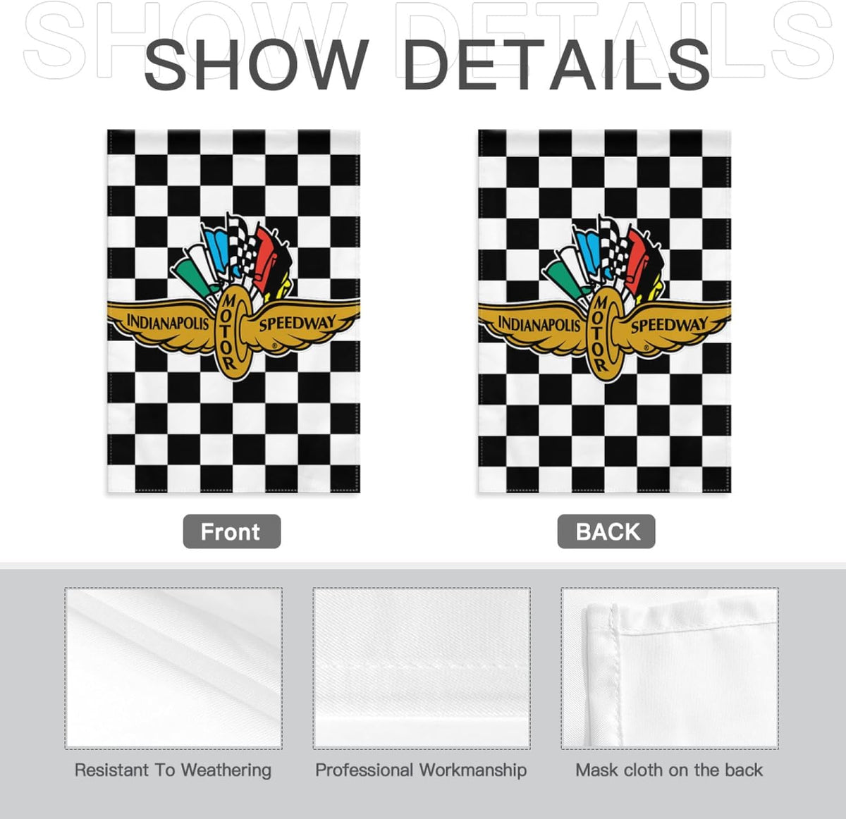Choregon garden flag with black-white checkered pattern, weather-resistant linen for year-round use.