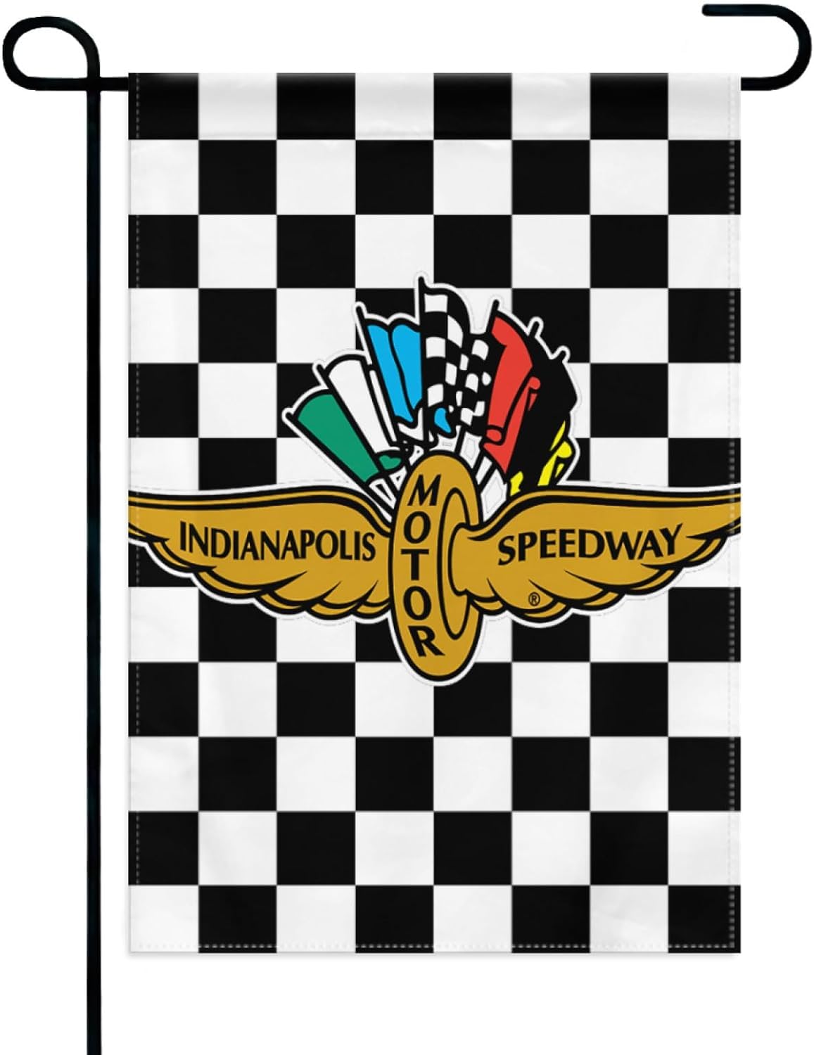 Choregon Indy motorsport flag 12x18 front view, bold checkered design boosts curb appeal.
