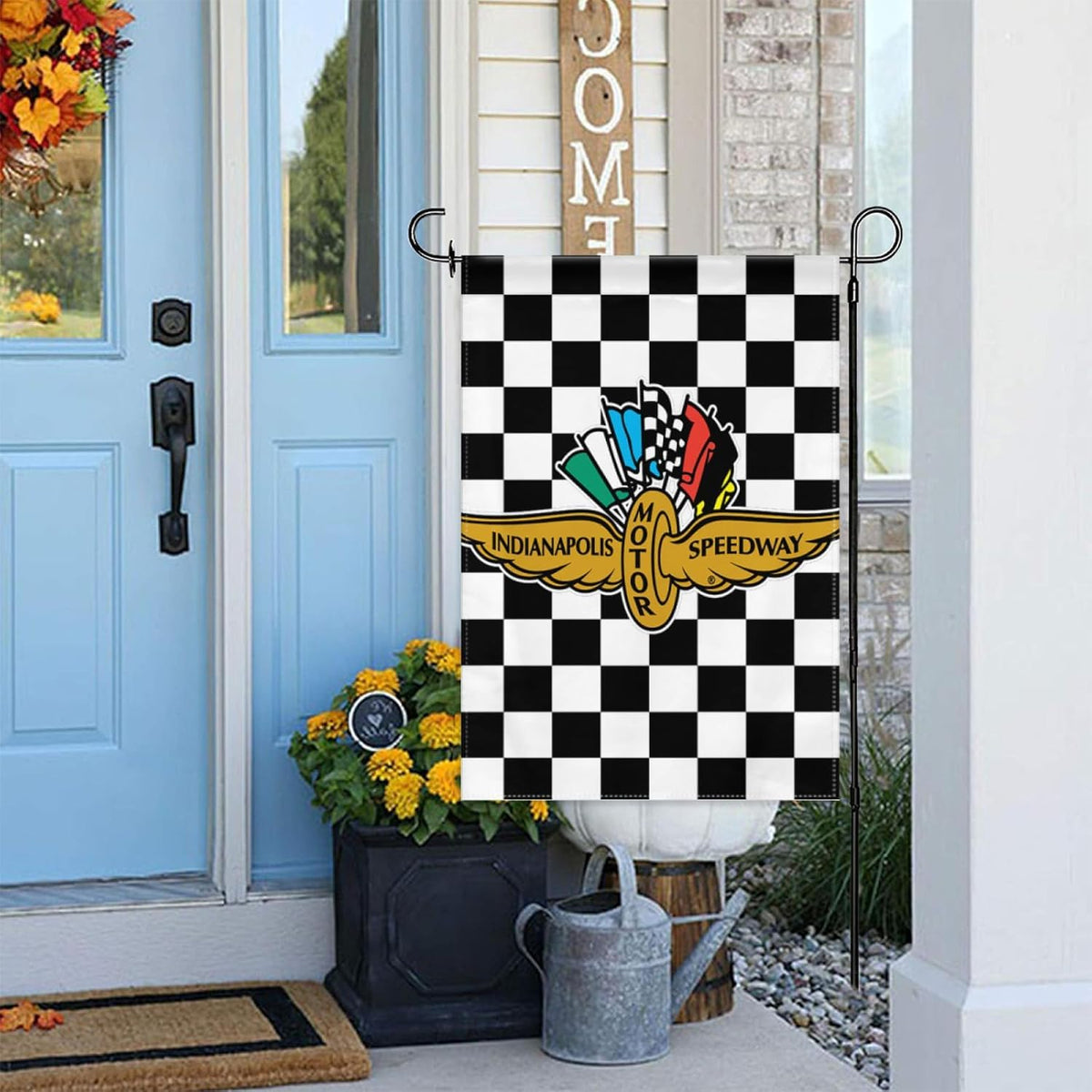 Choregon Indy motorsport flag, double-sided printing, ensures readable design from all angles.