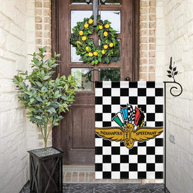 Choregon Indy flag near entrance adds subtle motorsport flair.