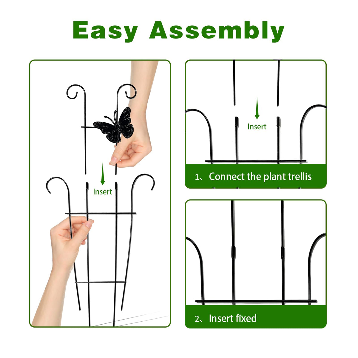 Easy-install CHOUYUHE trellis pushed into soil beside plant with included ties.