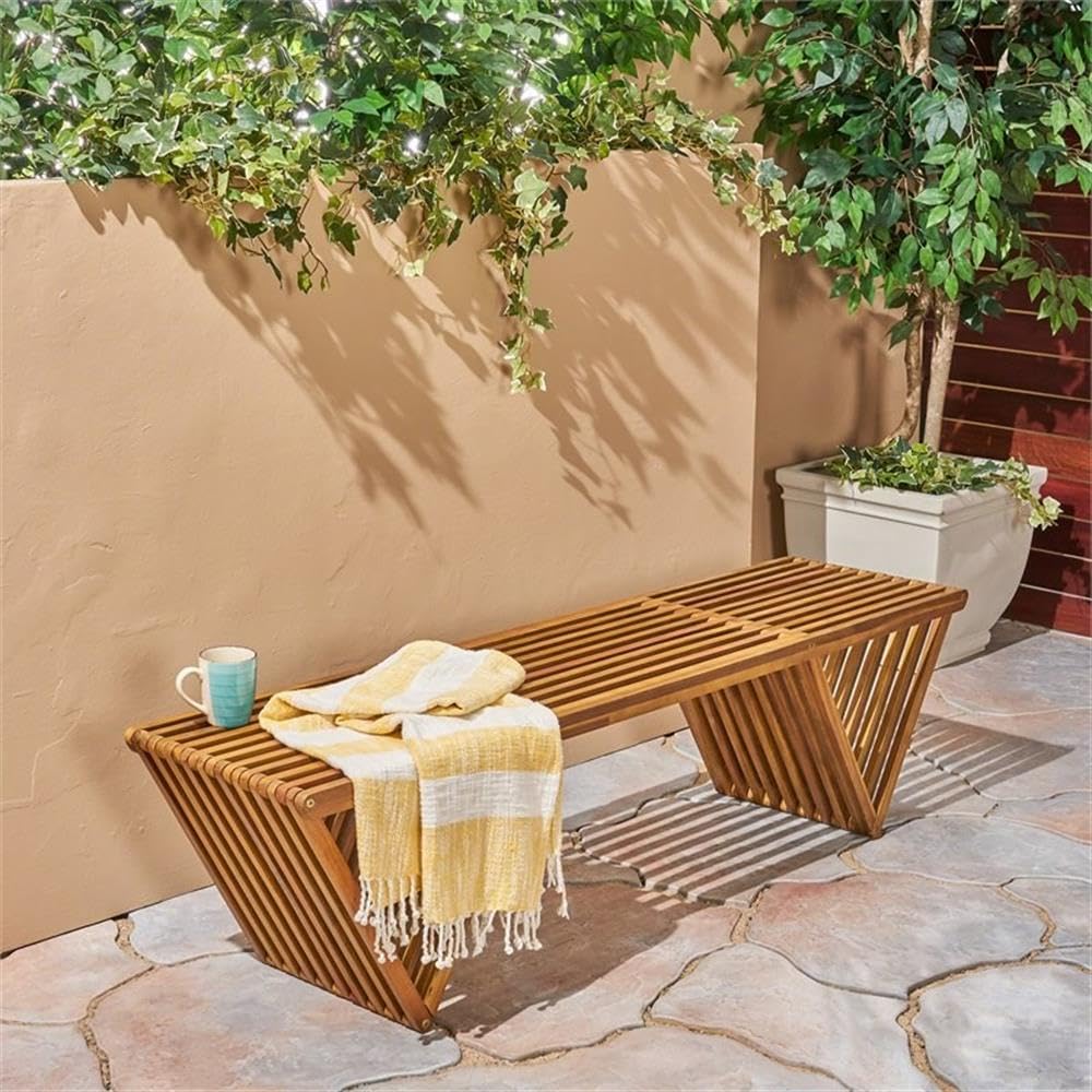 Esme bench assembled shows clean lines and stable outdoor design.
