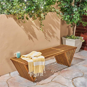 Esme bench assembled shows clean lines and stable outdoor design.
