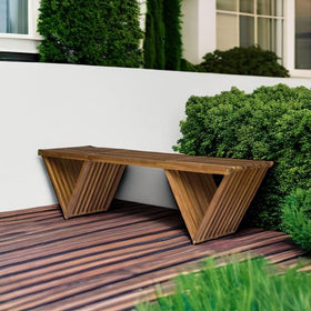 Esme with teak finish in dining setup suggests versatile outdoor seating.