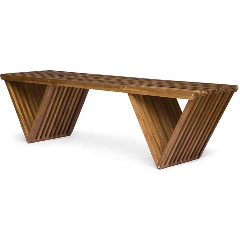 Christopher Knight Home Esme bench with teak finish offers durable outdoor seating.