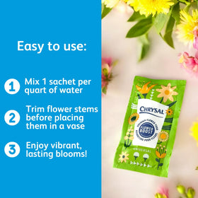 Chrysal Flower Boost usage tip illustration for precise dosing.