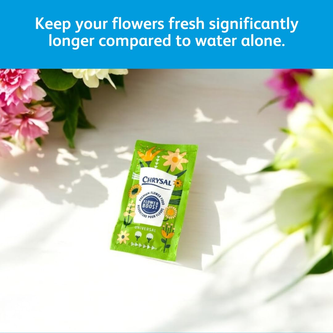 Chrysal Flower Boost packet dissolving clearly in water.