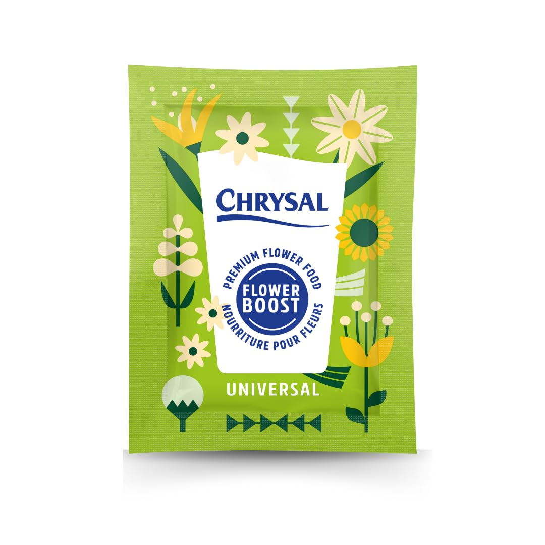 Chrysal Flower Boost packets dissolve in water to nourish fresh-cut flowers.