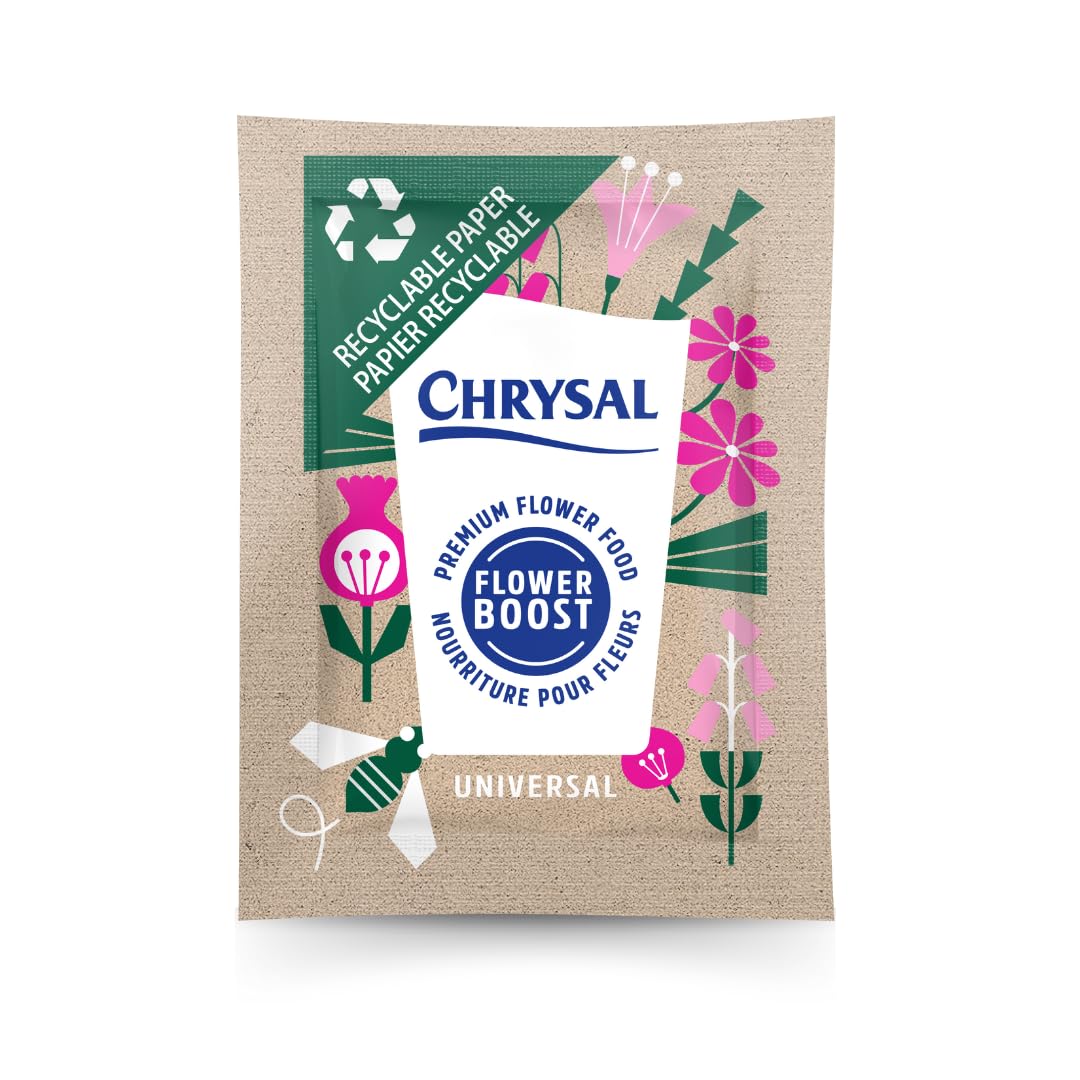 Chrysal Flower Boost recyclable packet on display extends vase life