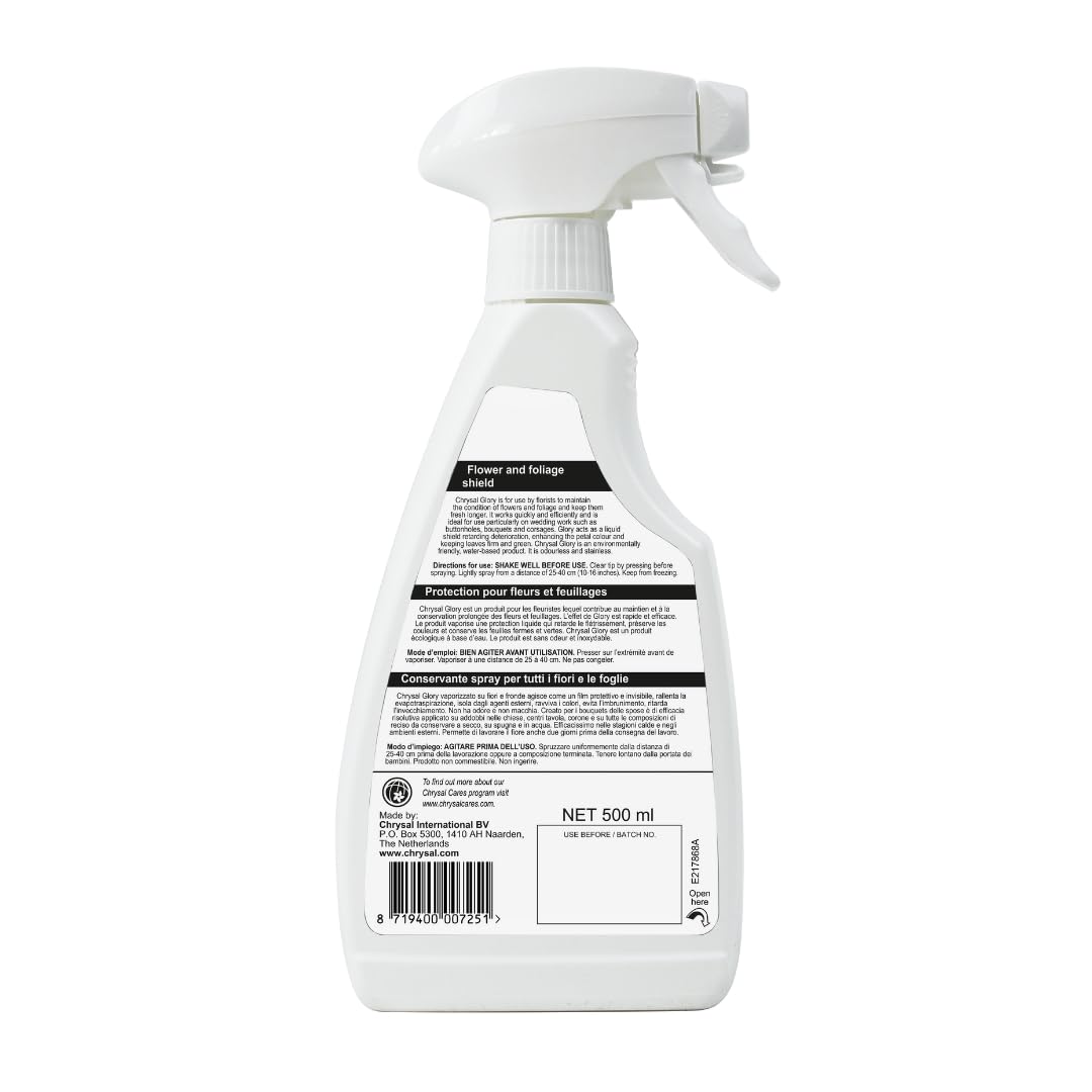 Chrysal Glory Finish bottle shown from the side for easy spray usage.