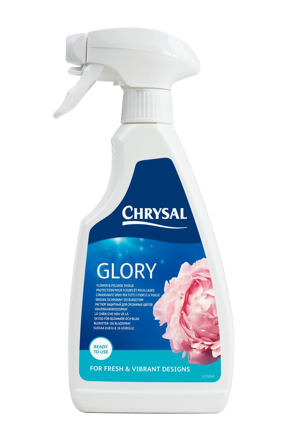 Chrysal Glory finishing spray bottle misting fresh flowers to extend freshness