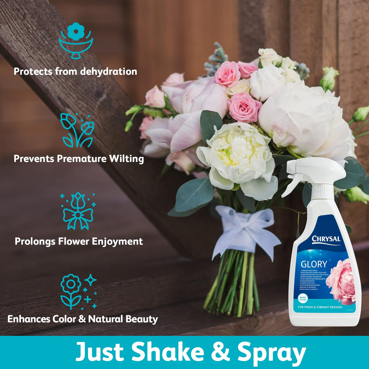 Chrysal Glory applied on a fresh flower bouquet for longer life