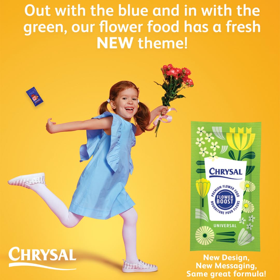 Chrysal packaging label indicates simple mixing and use.