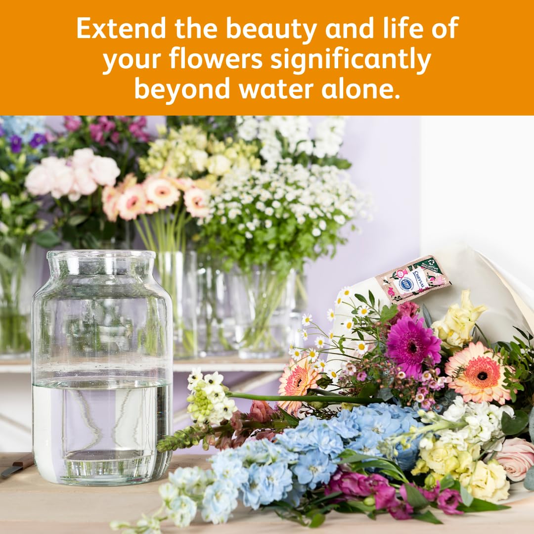 Chrysal vase life extension visual suggests blooms stay fresh for seven days