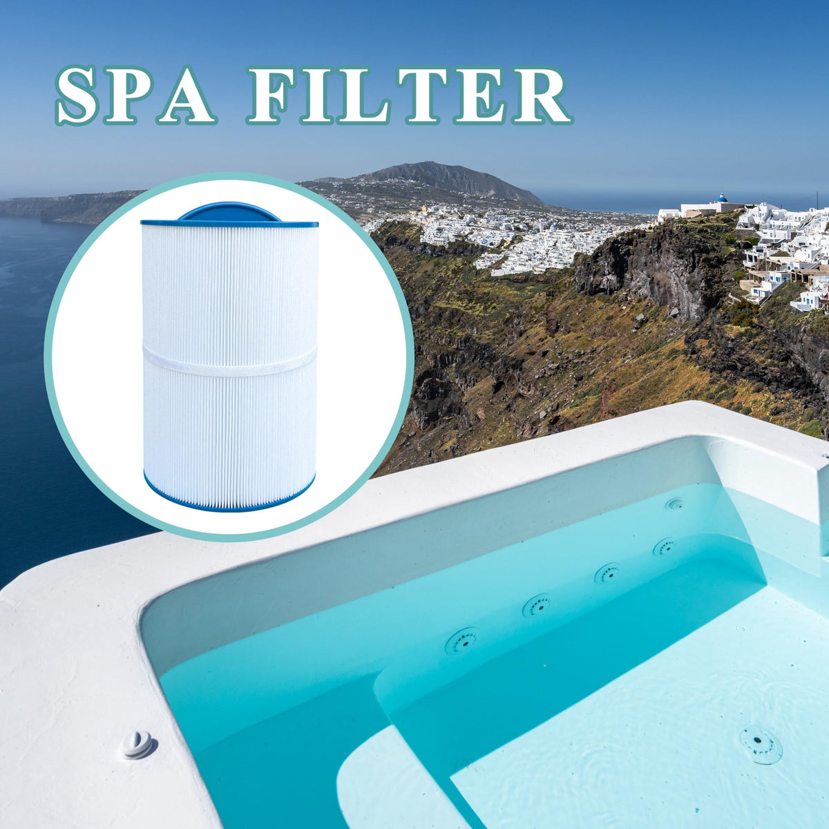 Chryseos spa filter 50 sq ft visual: wide filtration area for clear water.