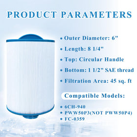 Chryseos spa filter demonstrates PWW50P3 compatibility for versatile installation.