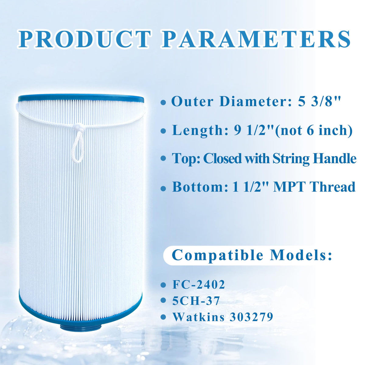 Chryseos spa filter compatible with Watkins 303279 for easy upkeep.