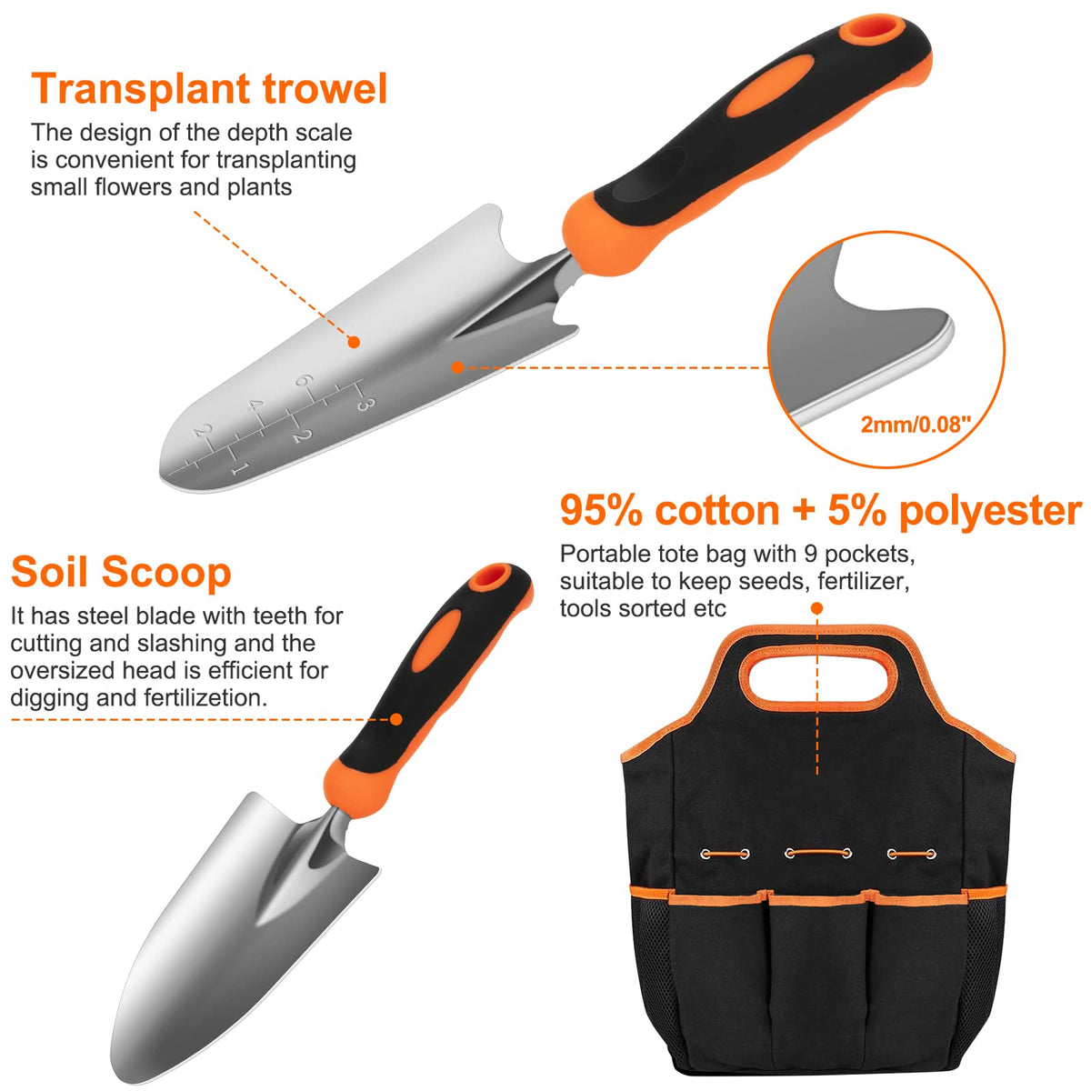 CHRYZTAL Gardening Tool Set – hand rake for debris and bed edge definition