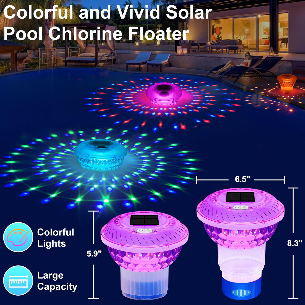 Chsuiwe chlorine floater with colorful light show for vibrant pool ambience