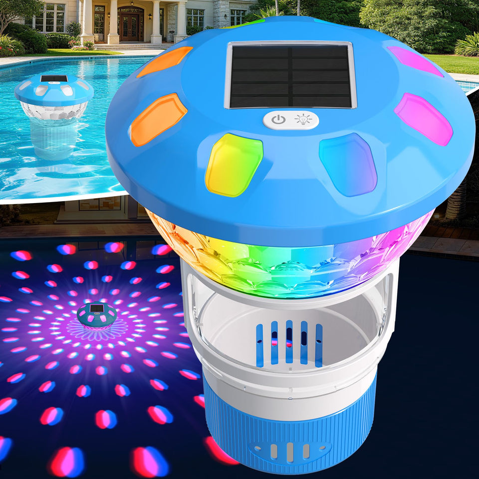 Chsuiwe pool chlorine floater with colorful lights for ambient evening swims