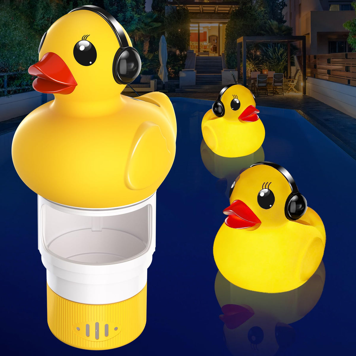 Chsuiwe pool chlorine floater with duck design glows at night for ambience and safety