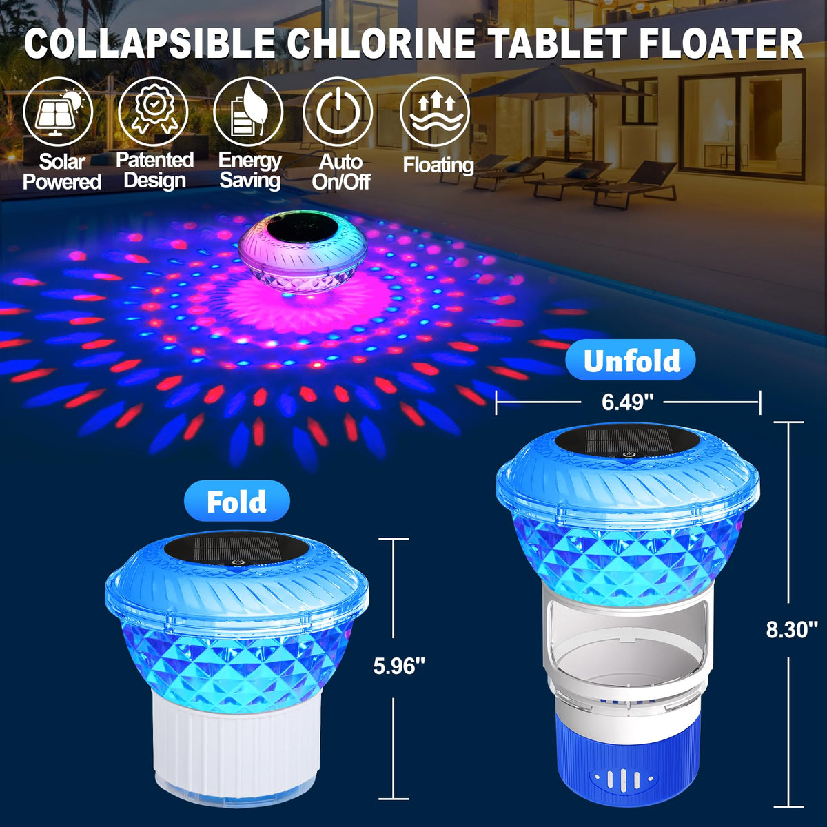 Chsuiwe floater adds decorative light shows on hot tubs and spas.