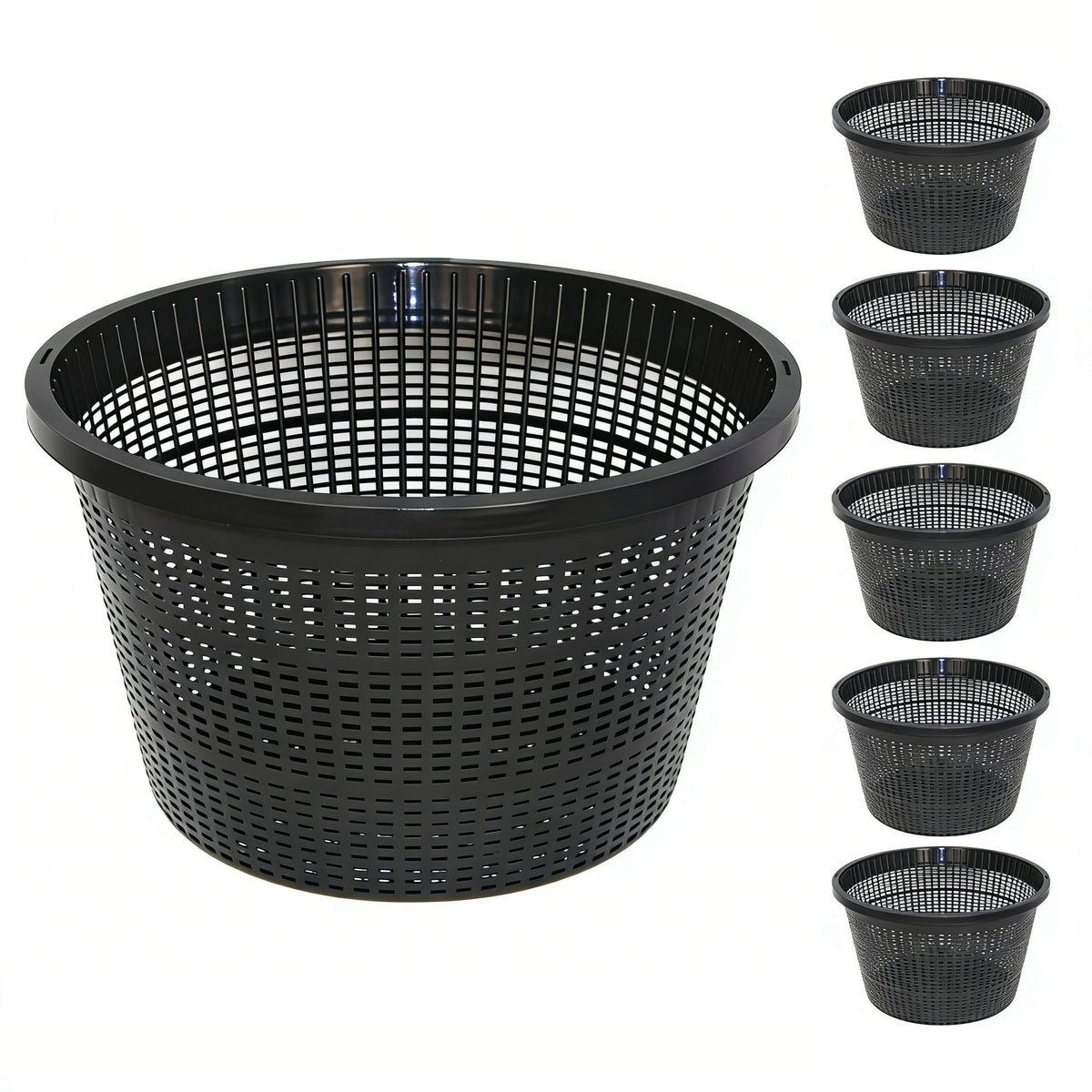 CHTASO 8.5-inch round aquatic plant baskets front view shows durable black mesh for reliable placement