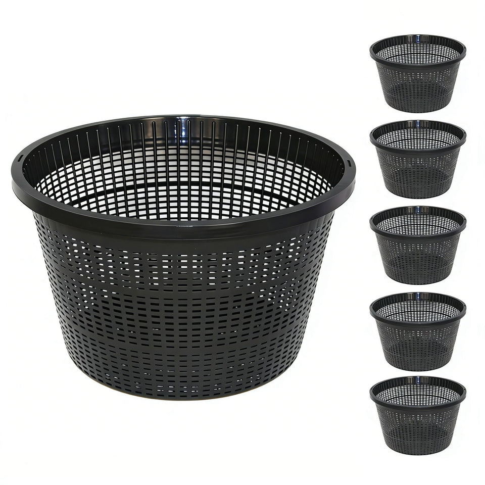 CHTASO 8.5-inch round aquatic plant baskets front view shows durable black mesh for reliable placement