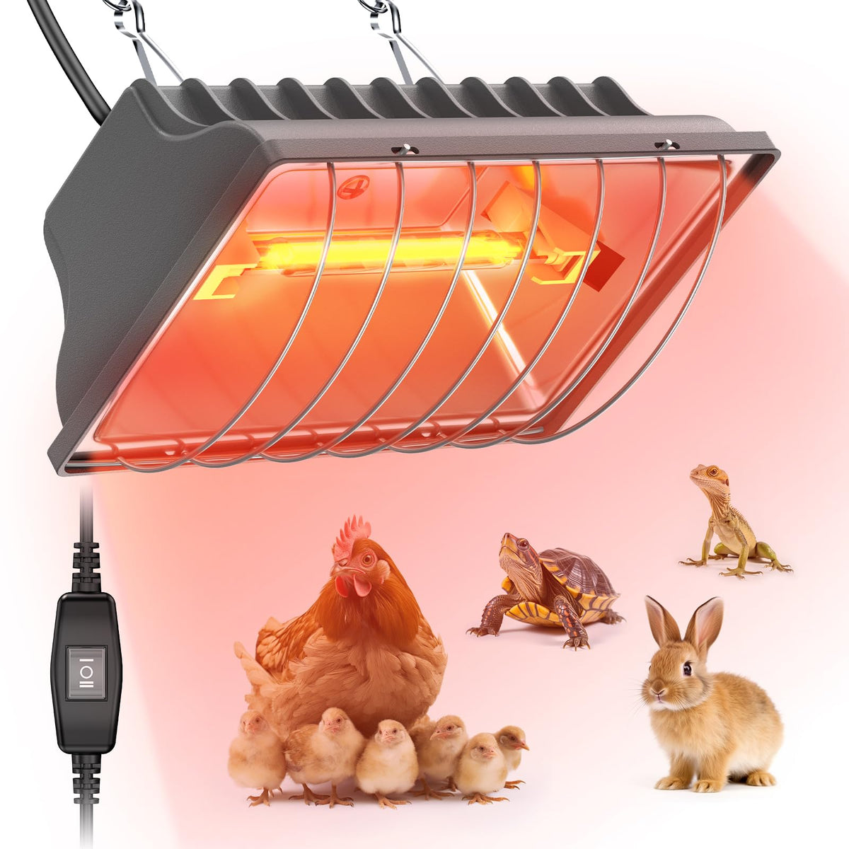 Chtoocy chicken coop heat lamp 300W for chicks warms gently and energy-efficiently.