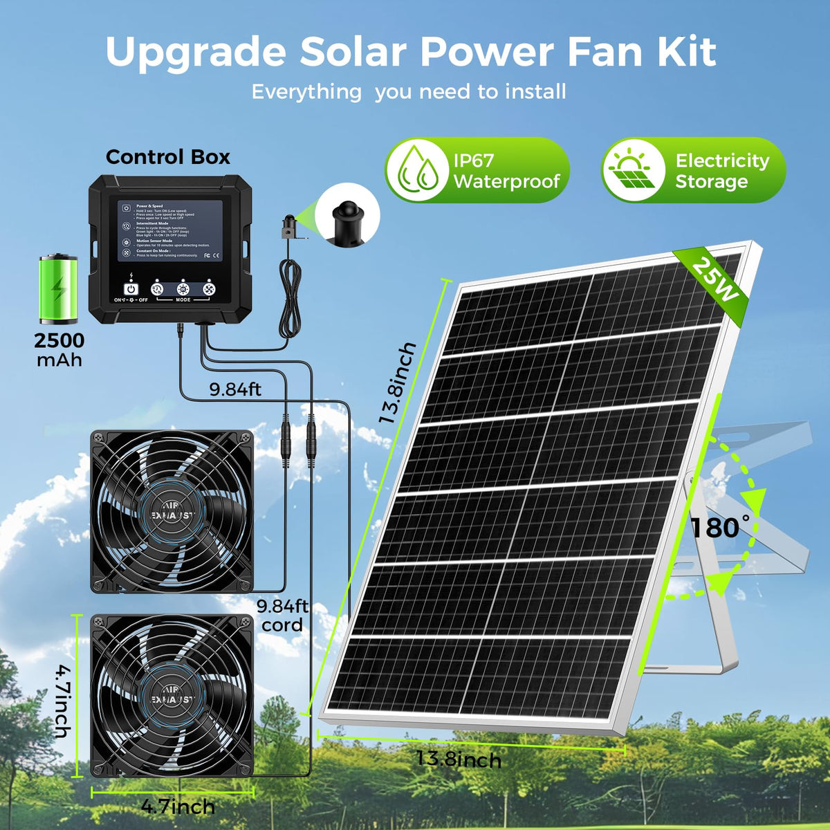 Chtoocy solar-powered greenhouse fan keeps greenhouse air fresh and circulated.