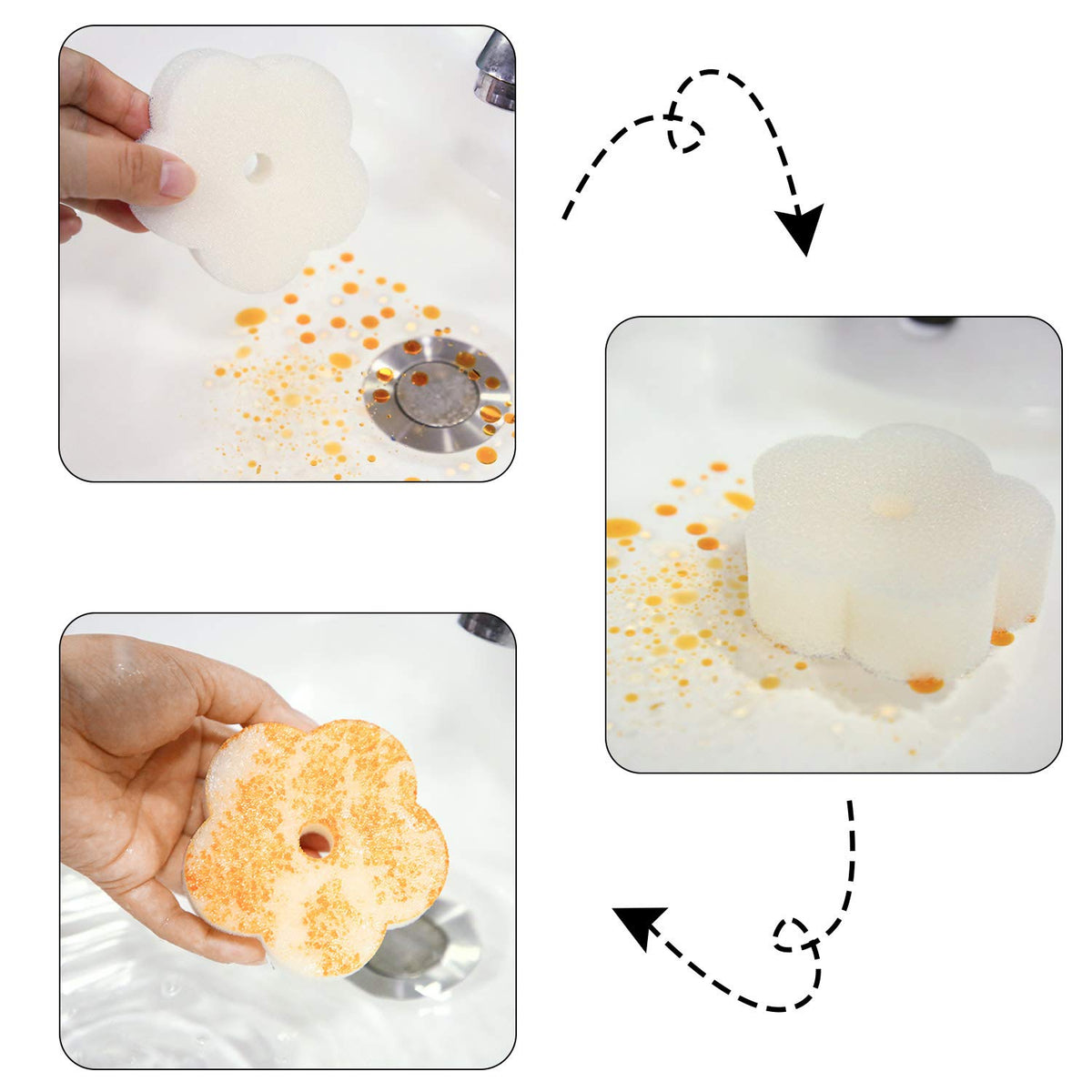 Soft 8-9 cm square sponge for easy placement in tubs