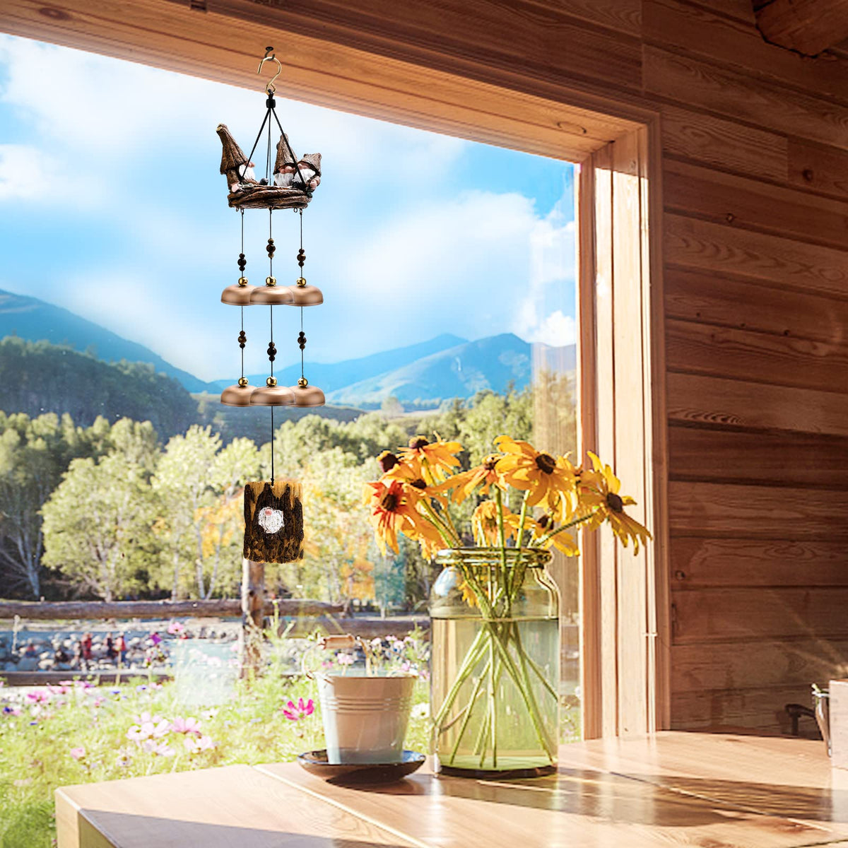 ChuangJie gnome decor for patio and garden featuring six bells.